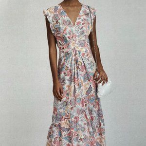 Derek Lam 10 Crosby Kris Sleeveless Maxi Dress in Coral Multi Size 8